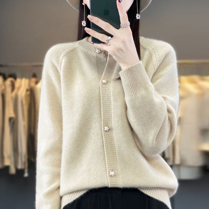 Classic Button-Front Crew Cardigan