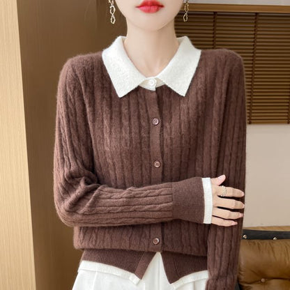 Cable Knit Collared Two-Piece Cardigan