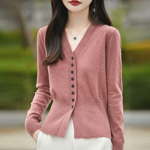 Ribbed V-Neck Cardigan