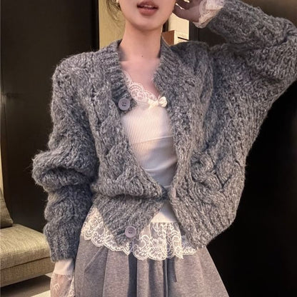 Crewneck Knit Sweater, Sleeveless Lace Camisole, and High-Waist Wide-Leg Trousers