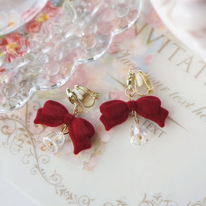 Dangle Bell Alloy Bow Flocking Earring