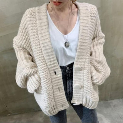 Button-Front Plain Cardigan
