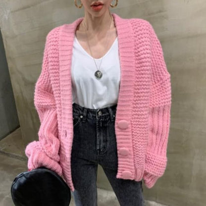 Button-Front Plain Cardigan