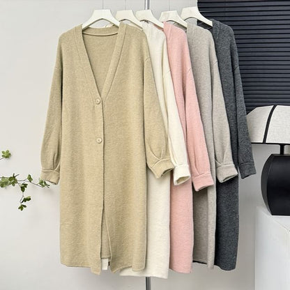 Two-Button V-Neck Long Cardigan - 6 Colors