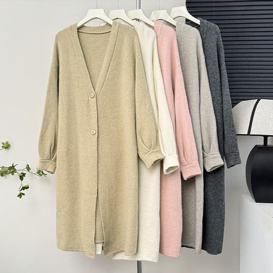 Two-Button V-Neck Long Cardigan - 6 Colors