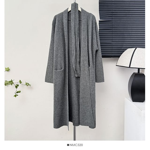 Soft Open-Front Long Cardigan with Sash