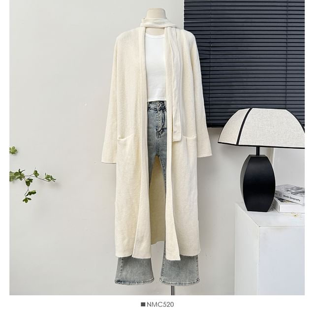 Soft Open-Front Long Cardigan with Sash