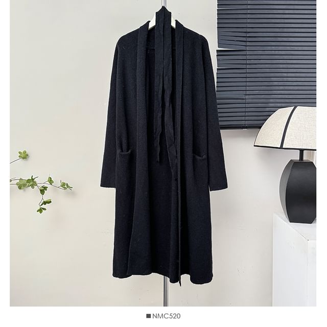Soft Open-Front Long Cardigan with Sash