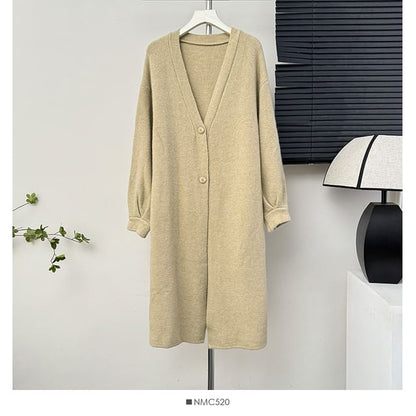 Two-Button V-Neck Long Cardigan - 6 Colors