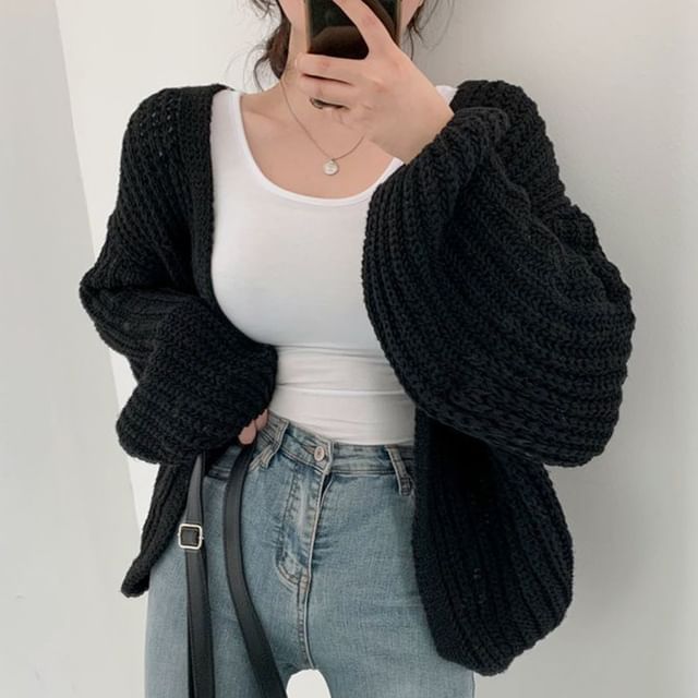 Plain Open Front Cardigan