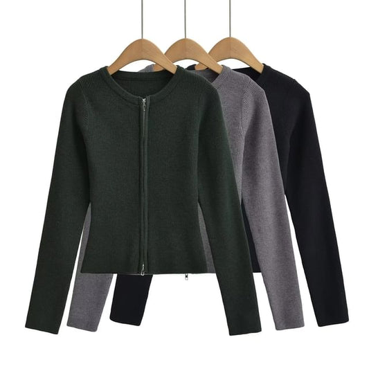 Plain Zip-Up Cardigan