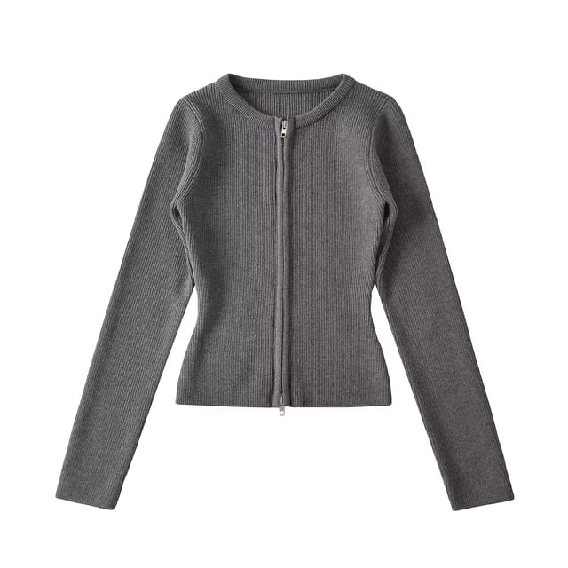 Plain Zip-Up Cardigan