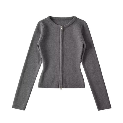 Plain Zip-Up Cardigan