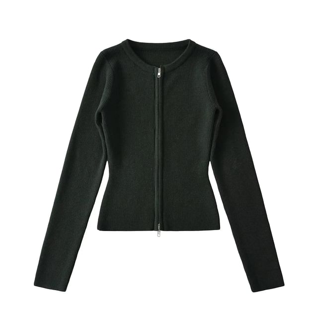 Plain Zip-Up Cardigan