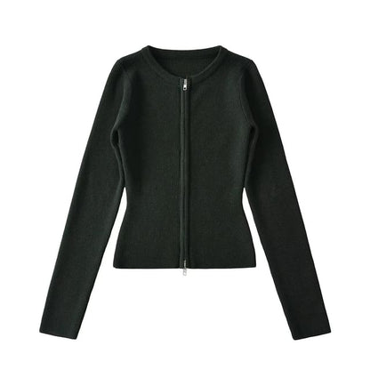 Plain Zip-Up Cardigan
