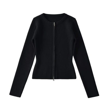 Plain Zip-Up Cardigan