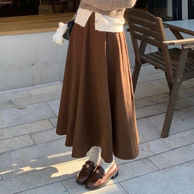 Collared Cardigan and Maxi Skirt Set with Mock Two Piece