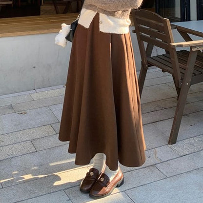 Collared Cardigan and Maxi Skirt Set with Mock Two Piece