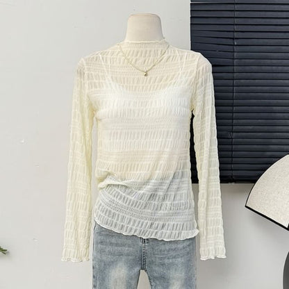 Sheer Mock Neck Lace Top