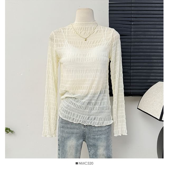 Sheer Mock Neck Lace Top