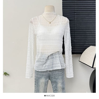 Sheer Mock Neck Lace Top