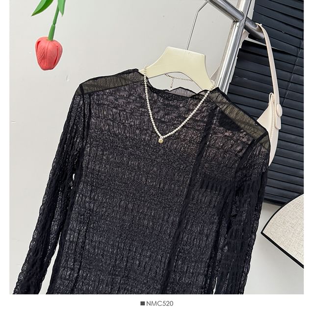Sheer Mock Neck Lace Top