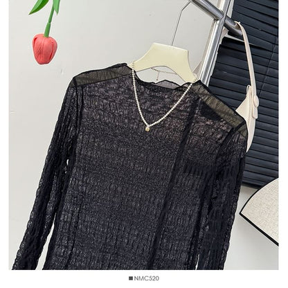 Sheer Mock Neck Lace Top