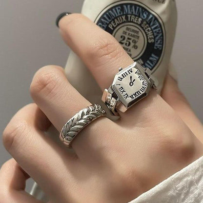 Roman Numeral Open Ring - Stainless Steel Wheat Design