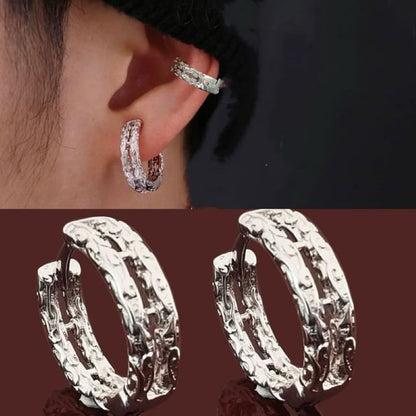 Textured Silver Hoop Earrings - Stainless Steel