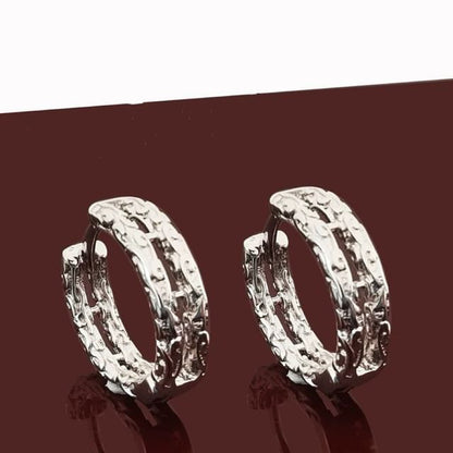 Textured Silver Hoop Earrings - Stainless Steel
