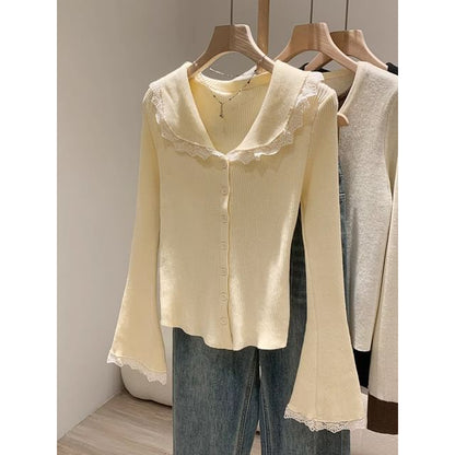 Lace Trim Collar Long Sleeve Cardigan