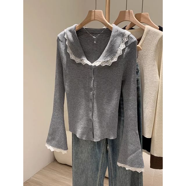 Lace Trim Collar Long Sleeve Cardigan