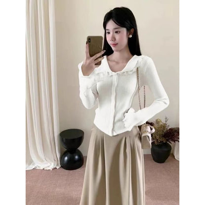 Lace Trim Collar Long Sleeve Cardigan