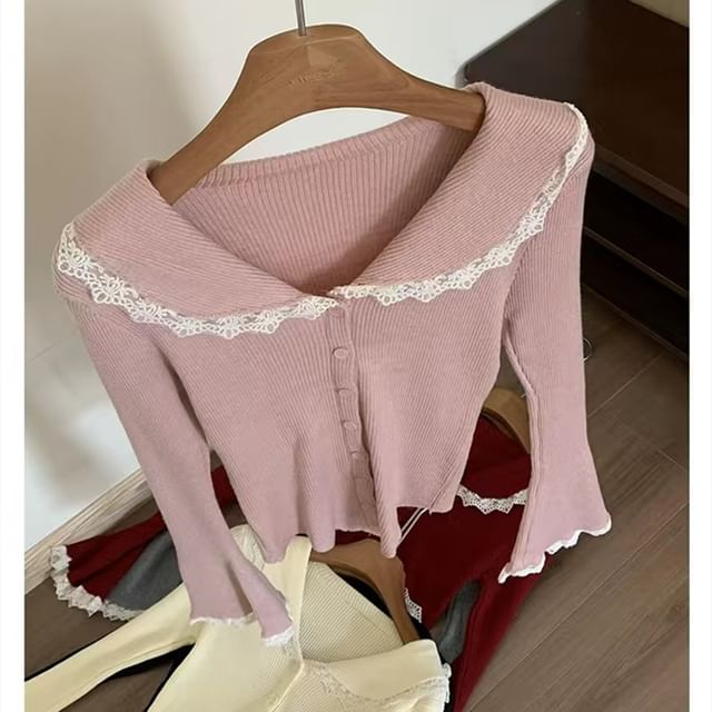 Lace Trim Collar Long Sleeve Cardigan