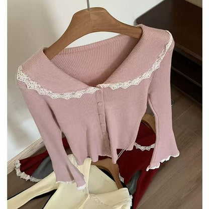 Lace Trim Collar Long Sleeve Cardigan
