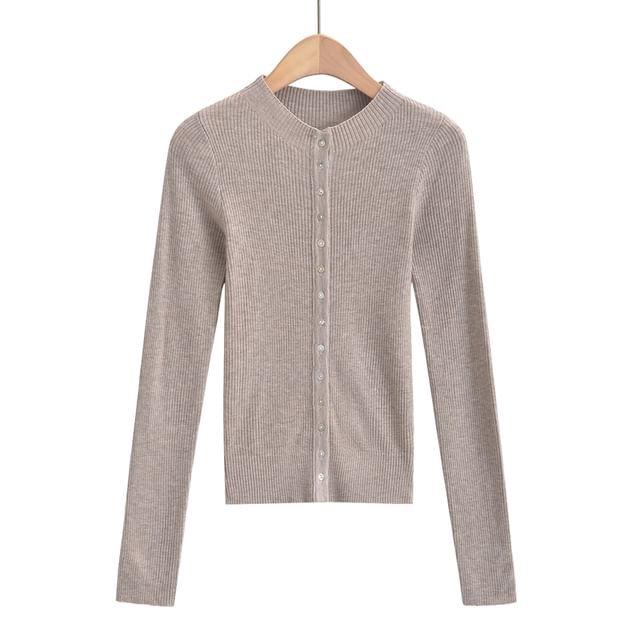Crew Neck Plain Button Down Knitted Cardigan