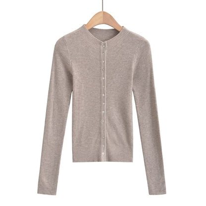 Crew Neck Plain Button Down Knitted Cardigan