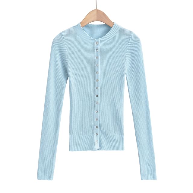 Crew Neck Plain Button Down Knitted Cardigan