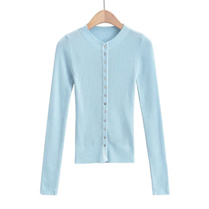 Crew Neck Plain Button Down Knitted Cardigan