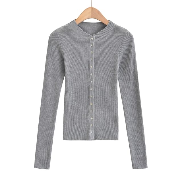 Crew Neck Plain Button Down Knitted Cardigan
