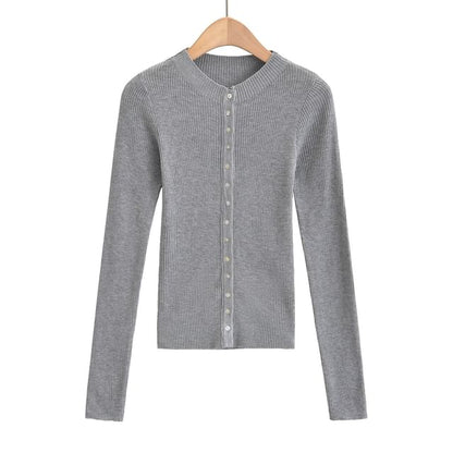 Crew Neck Plain Button Down Knitted Cardigan