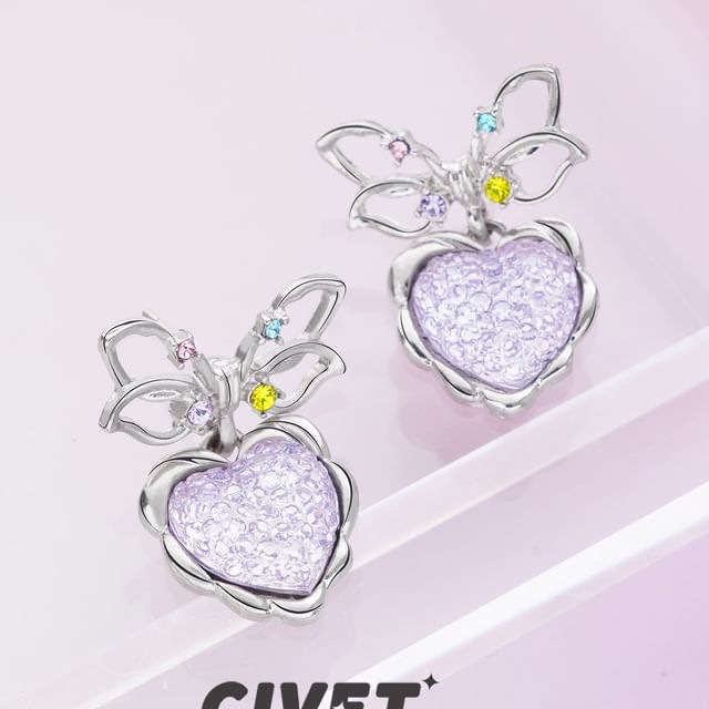 Alloy Drop Bow Heart Earring