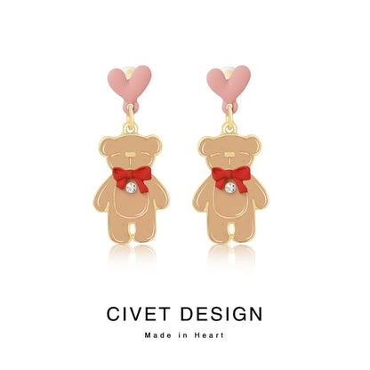 Bear Drop Heart Earring