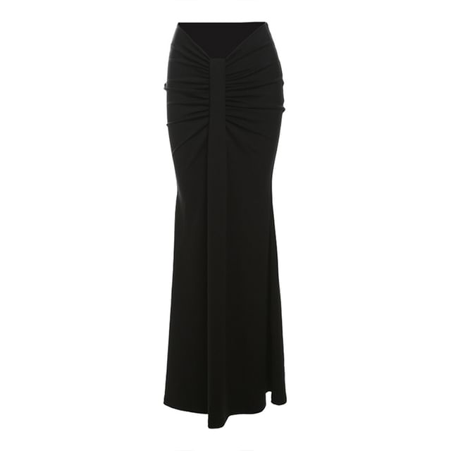 Mock Neck Asymmetrical Lace Crop Top and Ruched Fishtail Skirt