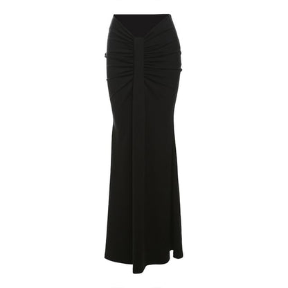 Mock Neck Asymmetrical Lace Crop Top and Ruched Fishtail Skirt