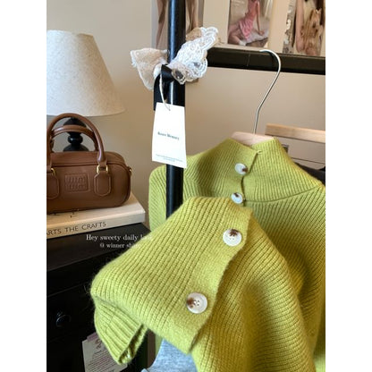 Stand Collar Plain Button-Up Cardigan
