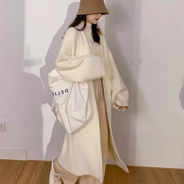 Plain Open Front Long Cardigan