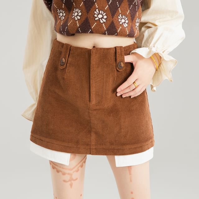 Corduroy Mini A-Line Skirt with Mid Waist