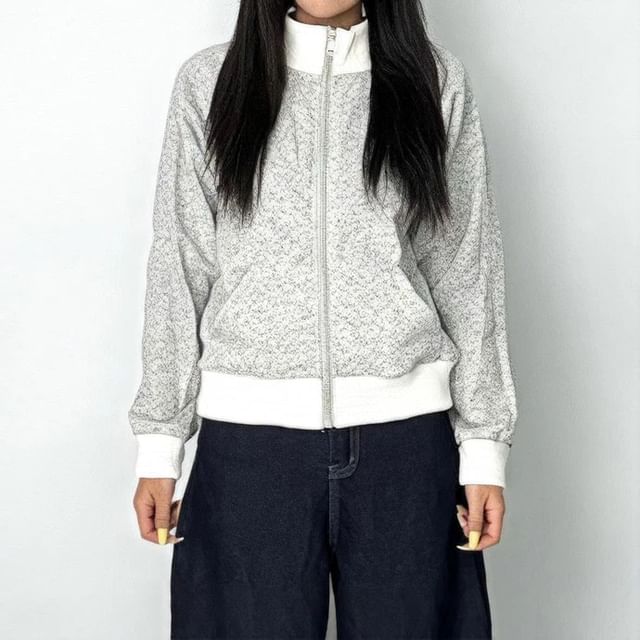 Stand Collar Jacket and Pleated Mini Skirt Set with Zip