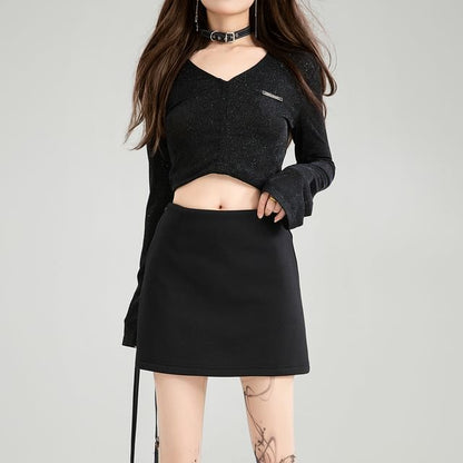 Plain Mini A-Line Skirt with High Waist